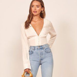 Reformation Fulham V-neck Button Front Blouse